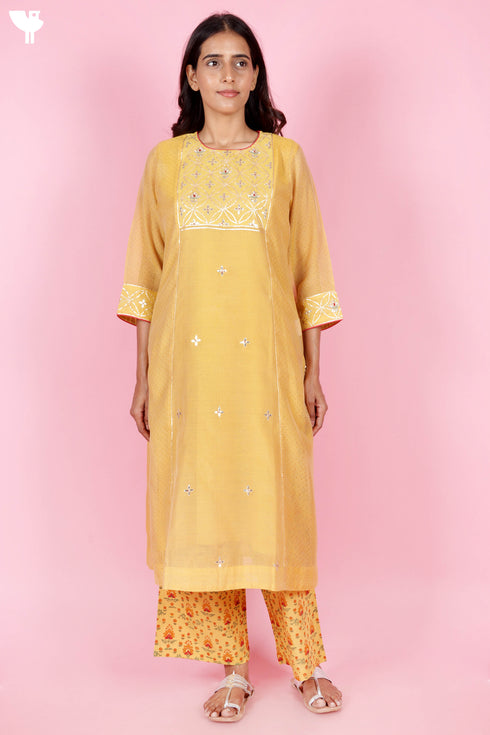 Chanderi Silk Kurta Pant And Dupatta Set With Block Print